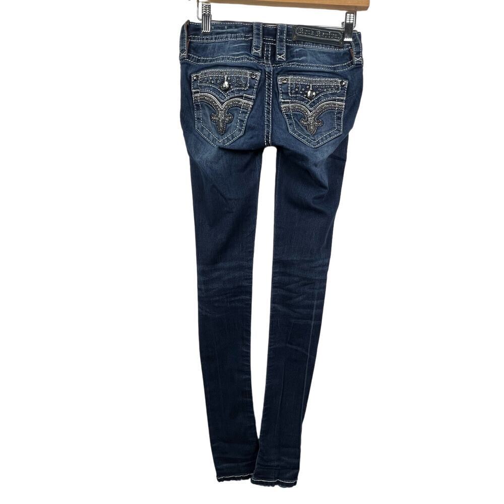Y2K Rock Revival Haile Mid Rise Skinny Bling Blue Jeans Women's Size 24X30 - Picture 3 of 13